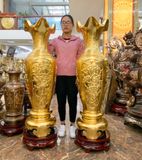 Đôi lọ lộc bình phong thủy họa tiết tứ quý 1m2 dát vàng