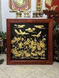 Tranh sen hạc đồng vàng dát vàng KT 1m07x1m07