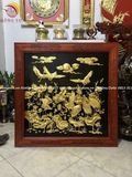 Tranh sen hạc đồng vàng dát vàng KT 1m07x1m07