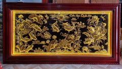 Tranh cửu ngư quần hội đồng vàng dát vàng KT 1m7x90cm