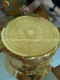Quả trống ngọc lũ đúc đồng đỏ đường kính 40cm dát vàng 24k đôn cao - Trống đồng Ngọc Lũ đúc nổi