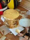 Quả trống ngọc lũ đúc đồng đỏ đường kính 40cm dát vàng 24k đôn cao - Trống đồng Ngọc Lũ đúc nổi