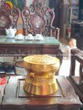 Quả trống ngọc lũ đúc đồng đỏ đường kính 20cm dát vàng 24k - Trống đồng Ngọc Lũ đúc nổi