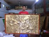 Tranh cửu ngư quần hội bằng đồng vàng giả cổ 1m6x80cm