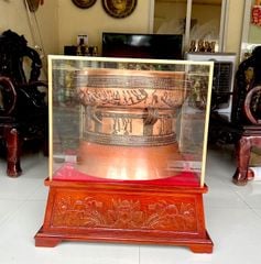 Quả trống ngọc lũ đúc đồng đỏ đường kính 50cm đôn hoa sen - Trống đồng Ngọc Lũ đúc nổi