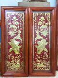 Tranh lý ngư vọng nguyệt bằng đồng vàng dát vàng KT 1m2x40cm