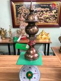 Đôi đèn sen dứa đồng đỏ khảm tam khí dát vàng cao 55cm - Đồ thờ bằng đồng đẹp