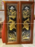 Tranh lý ngư vọng nguyệt bằng đồng vàng dát vàng bạc KT 1m2x40cm