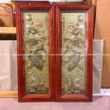 Tranh lý ngư vọng nguyệt bằng đồng vàng KT 1mx40cm
