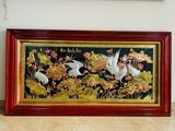 Tranh sen hạc đồng đỏ dát vàng bạc KT 2m3x1m2