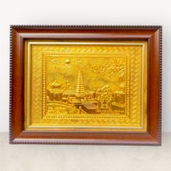 Tranh Tháp Phổ Minh thế kỉ XIV mạ vàng 24k KT28x34cm - Tranh quà tặng Đồng Đông Sơn