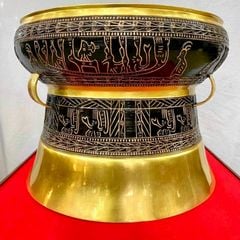 Quả trống đúc đồng đỏ đường kính 40cm dát vàng 24k và làm màu - Trống đồng Ngọc Lũ đúc nổi