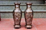 Đôi lọ hoa bằng đồng khảm tam khí hàng đẹp cao 30cm