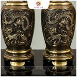 Lọ hoa thờ chạm Tứ linh bằng đồng vàng 2 công nghệ 42cm