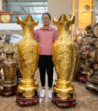 Đôi lọ lộc bình phong thủy họa tiết tứ quý 1m2 dát vàng