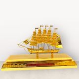 Quà tặng thuyền buồm đế đồng mạ vàng 24K KT54x34x18cm (Mẫu 1) - Mô hình thuyền