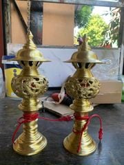 Đôi đèn dầu đồng vàng chạm rồng 43cm - Tinh hoa nghệ thuật mỹ nghệ