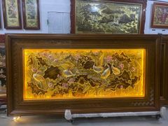 Tranh hạc quần sen đồng vàng dát vàng bạc vẽ màu KT 2m31x1m27