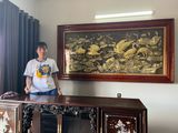 Tranh sen hạc bằng đồng vàng giả cổ KT 2m3x1m2 dát điểm vàng