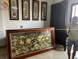 Tranh sen hạc bằng đồng vàng giả cổ KT 2m3x1m2 dát điểm vàng