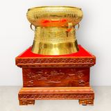 Quả trống đúc đồng đỏ đường kính 50cm dát 24k đôn hoa sen - Trống đồng Ngọc Lũ đúc nổi
