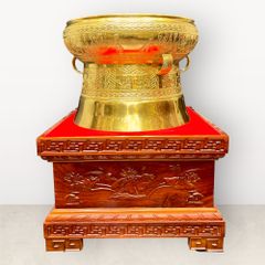 Quả trống đúc đồng đỏ đường kính 50cm dát 24k đôn hoa sen - Trống đồng Ngọc Lũ đúc nổi
