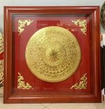 Tranh trống đồng mặt trống gò dát vàng KT 85x85cm