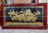 Tranh hoa sen bằng đồng vàng KT 1m27x69cm