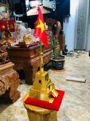 Cột cờ Hà Nội đồng vàng mạ vàng 24k cao 42cm