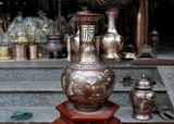 Lọ hoa củ tỏi bằng đồng khảm ngũ sắc cao 48cm