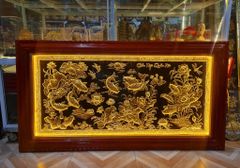 Tranh cửu ngư quần hội bằng đồng dát vàng 14k | tranh đồng cửu ngư quần hội KT 230x120cm