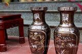 Đôi lọ hoa bằng đồng khảm tam khí hàng đẹp cao 30cm