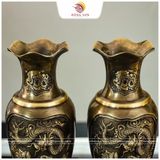 Lọ hoa thờ chạm Tứ linh bằng đồng vàng 2 công nghệ 42cm