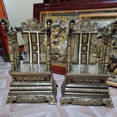 Ngai thờ đồng vàng màu hun giả cổ cao 69cm