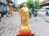Tượng Quan Vũ tay cầm thanh long đao bằng đồng vàng dát 24K cao 60cm nặng 12kg - Tượng đồng trang trí