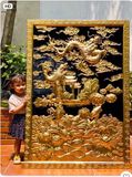 Tranh cá chép vượt vũ môn đồng vàng dát vàng KT 1m55x88cm