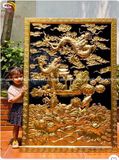 Tranh cá chép vượt vũ môn đồng vàng dát vàng KT 1m55x88cm