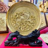 Tranh đĩa cá vượt vũ môn bằng đồng vàng đk 19cm