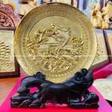 Tranh đĩa cá vượt vũ môn bằng đồng vàng đk 19cm