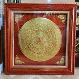 Tranh trống đồng mặt trống đồng vàng gò dát KT 1m1x1m1