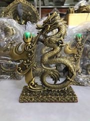 Tượng Rồng nhả ngọc xanh đồng vàng cao 24cm, ngang 17cm, sâu 7cm - Đồng Đông Sơn