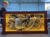 Tranh ngọc đường phú quý đồng vàng dát nền đen khung đục 2m3x1m2