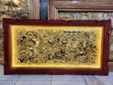Tranh cửu ngư quần hội đồng vàng xước dát khung đục KT 2m3x1m2