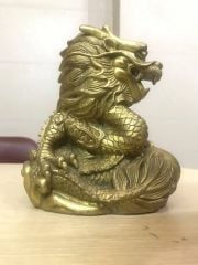 Tượng Rồng cuộn ngọc đồng vàng cao 17cm- Đồng Đông Sơn
