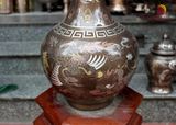 Lọ hoa củ tỏi bằng đồng khảm ngũ sắc cao 48cm