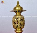 Đôi đèn sen dứa đồng vàng đậm mẫu 2 cao 43cm - Đồ thờ bằng đồng đẹp