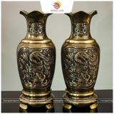 Lọ hoa thờ chạm Tứ linh bằng đồng vàng 2 công nghệ 42cm