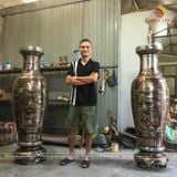 Lộc bình bằng đồng khảm ngũ sắc cao 1m6