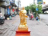Tượng Quan Vũ tay cầm thanh long đao bằng đồng vàng dát 24K cao 60cm nặng 12kg - Tượng đồng trang trí