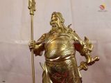 Tượng Quan Vũ chống đao bằng đồng vàng cao 40cm nặng 7kg - Tượng đồng trang trí
